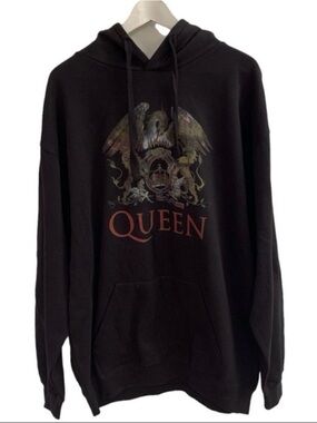 Queen Black Graphic Hoodie - Band Logo Pullover Size Medium